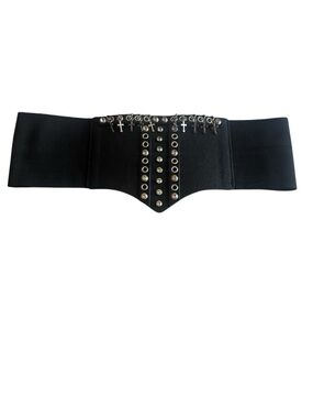 HOT TOPIC Black Grommet Cross Rhinestone Corset Belt